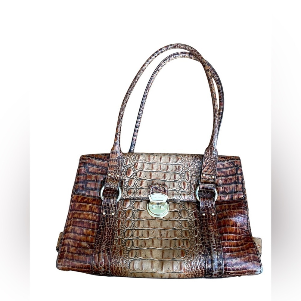 Brahmin Vintage Montfleur Satchel Handbag in Brown Croc Embossed Leather